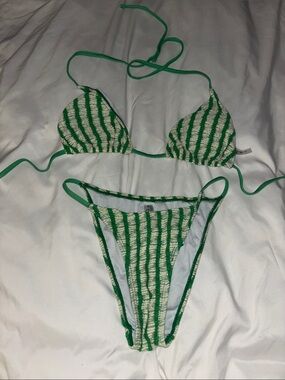 Green Striped Triangle Bikini Set - Women Intimates & Sleepwear